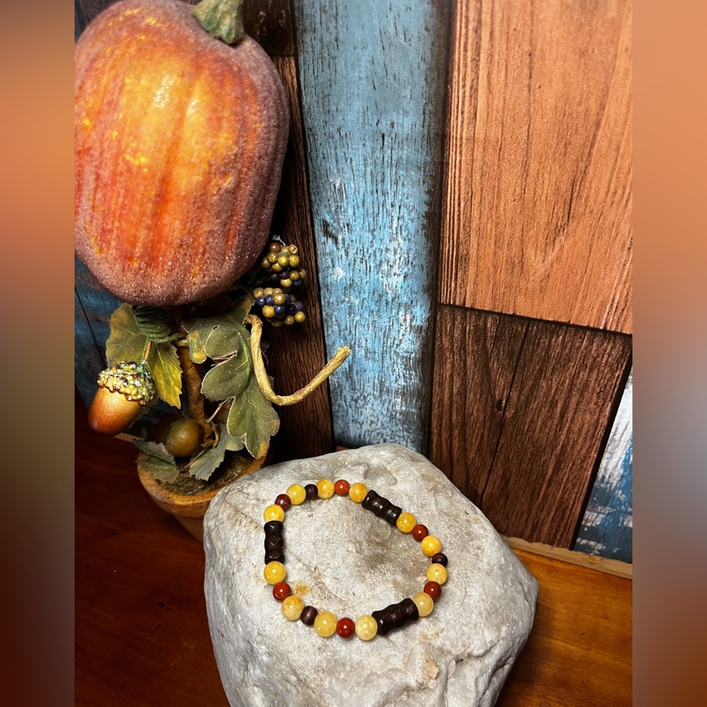 genuine yellow jade, wood, and Tanzanite stone bracelet
